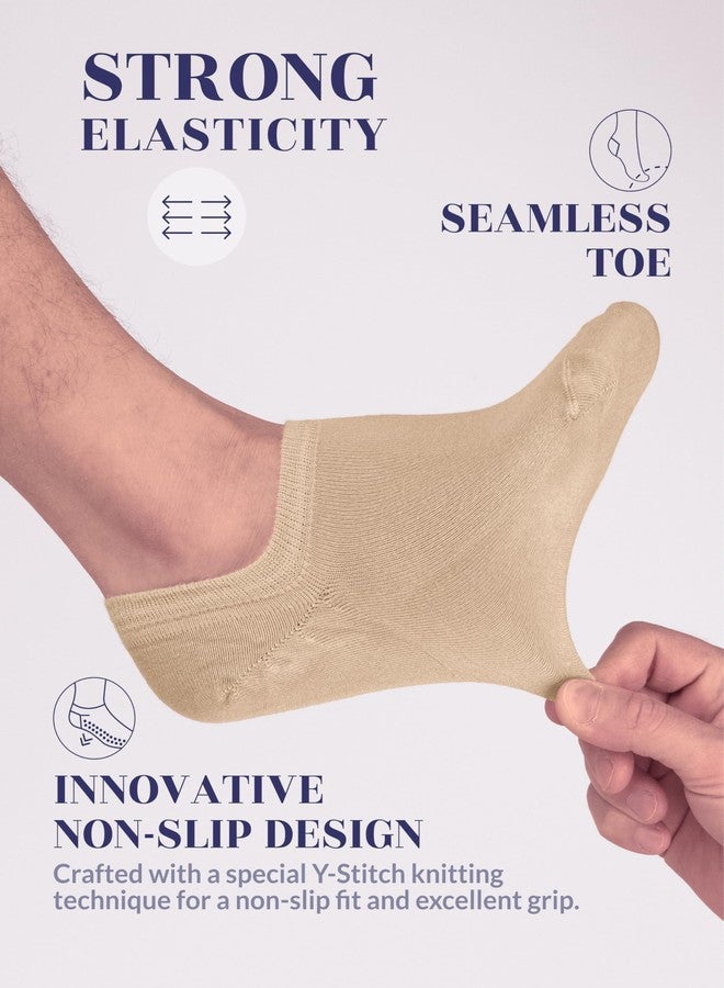 Hugh Ugoli Men Rayon No Show Socks, Non Slip, Liner Socks, Thin, Soft, Seamless, Low Cut, Beige, Shoe Size 8-11, 6 Pairs - Image 2